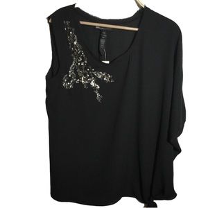LANE BRYANT sz 14/16 Blouse Sleeveless Fancy Silver Highly Embellished Black